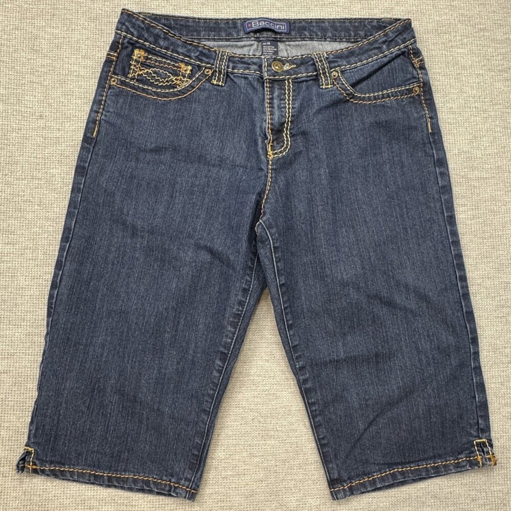 Baccini Womens Denim Capri Jean Size 14 Blue 5 Pocket Mid Rise Dual-Color